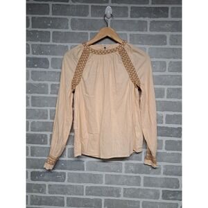 FAHERTY  Arles Embroidered Boho Womens ‎ Blouse Blush - Neutral Size XS